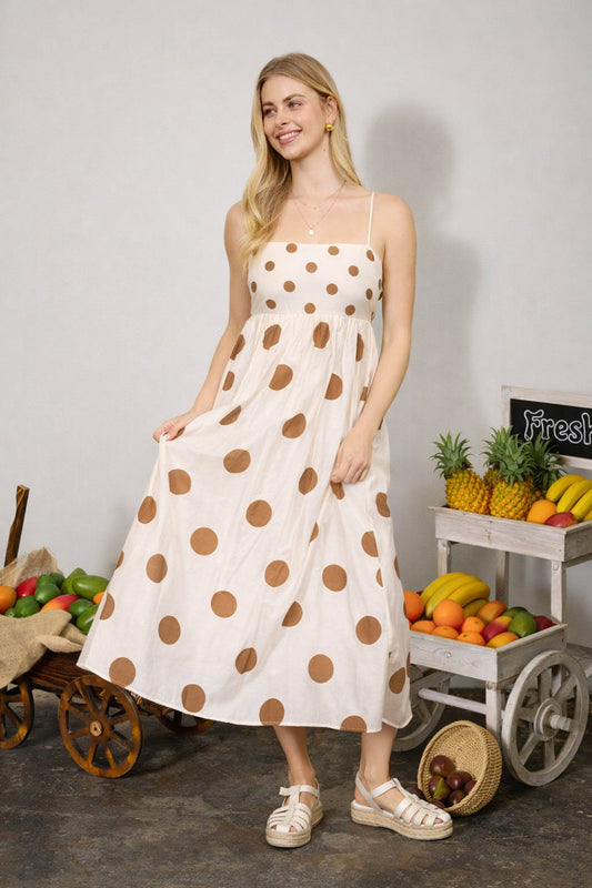Empress POLKA DOT EMPIRE WAIST SPAGHETTI STRAP MIDI DRESS