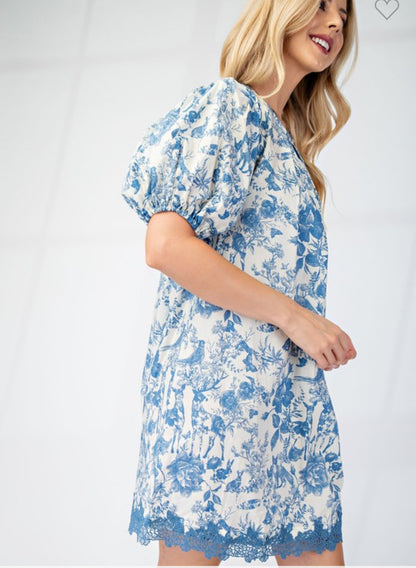 Presley pleated round neck puff sleeve dress