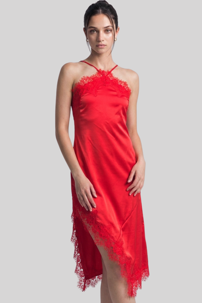 Halsey Halter-neck Lace Trim Midi Slip Dress