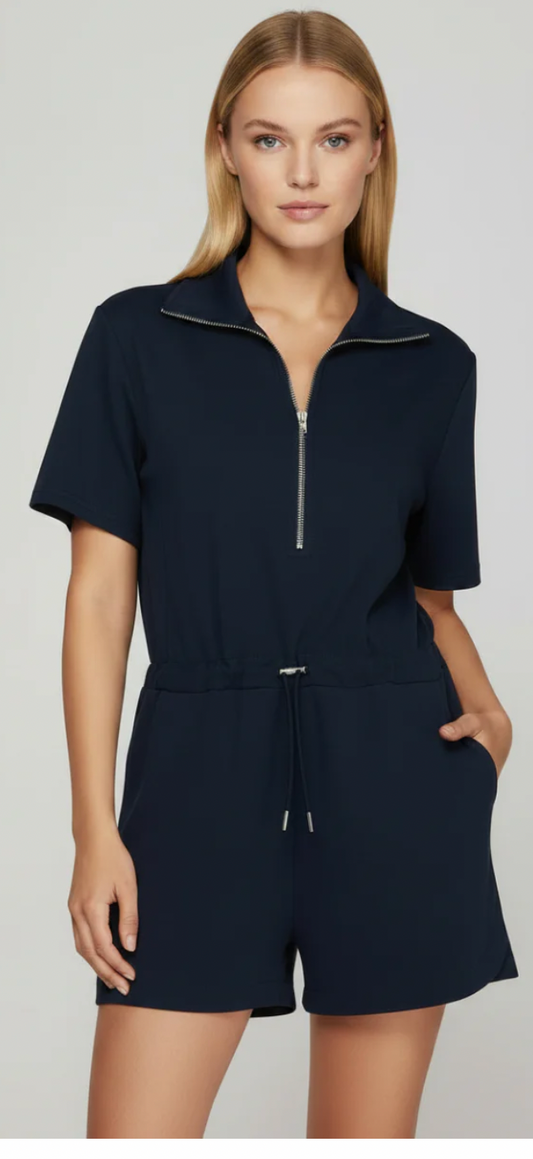 Scuba half sleeve half zip scuba knit romper