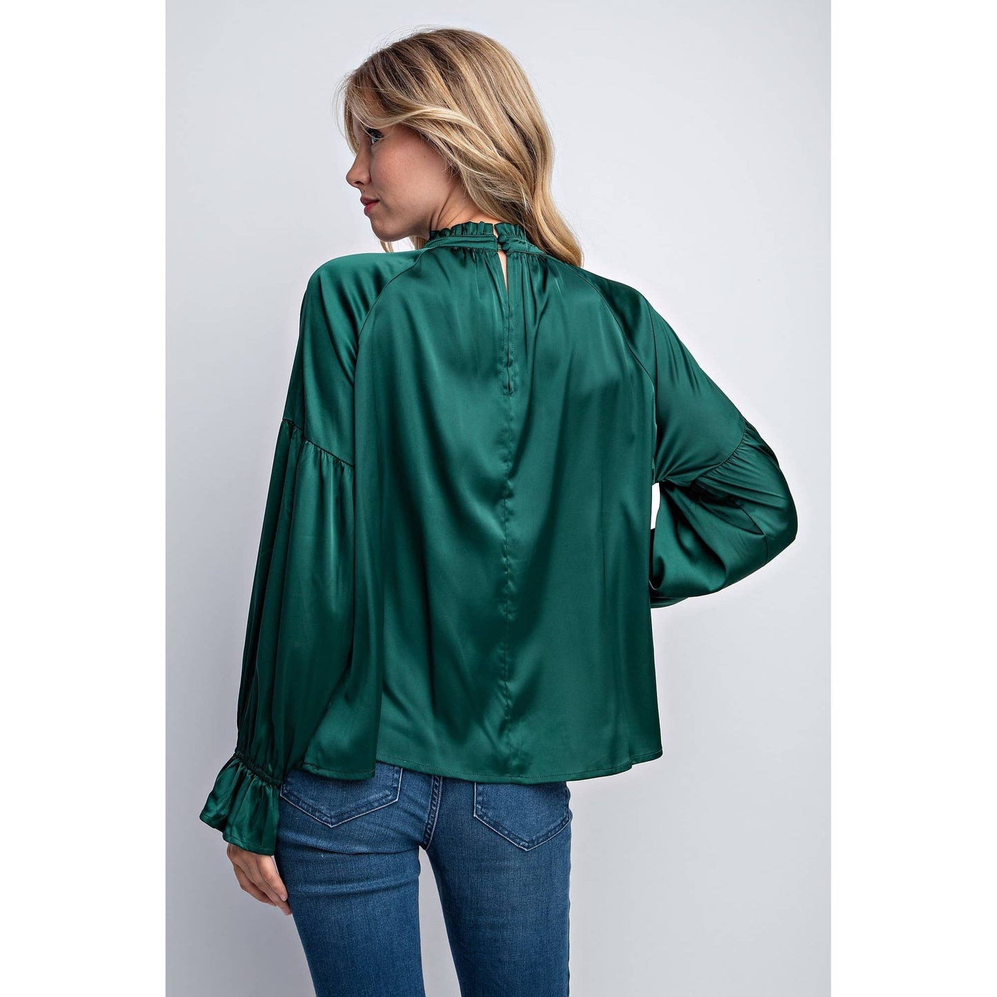 FRILLED COLLAR SATIN BLOUSE