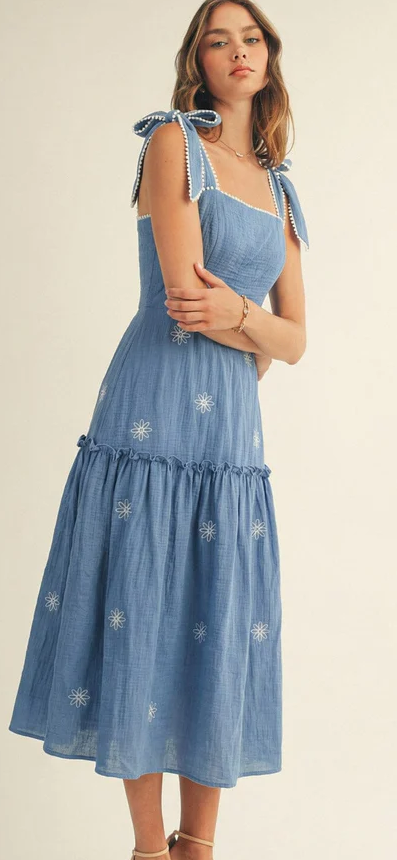 Denim embroidery midi