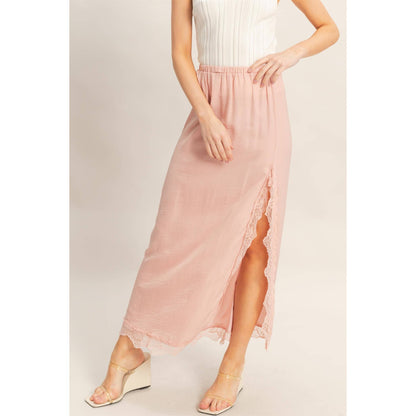 Skirt With Front Slit And Lace Hem