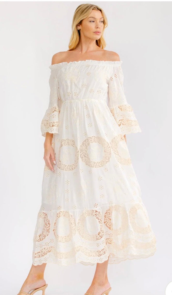 Cristina crochet off shoulder dress