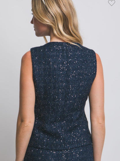 Nayeli navy tweed vest