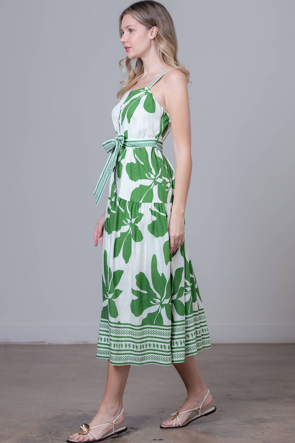 IVY SLEEVELESS BUTTON DOWN BELTED MIDI DRESS