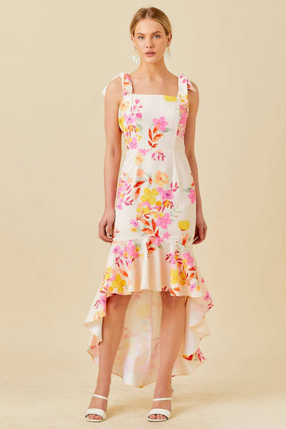 Floral Printed High-Low Ruffled Dress