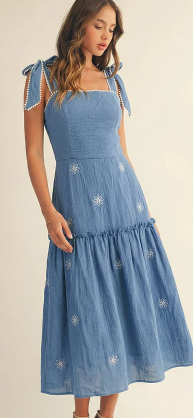 Denim embroidery midi