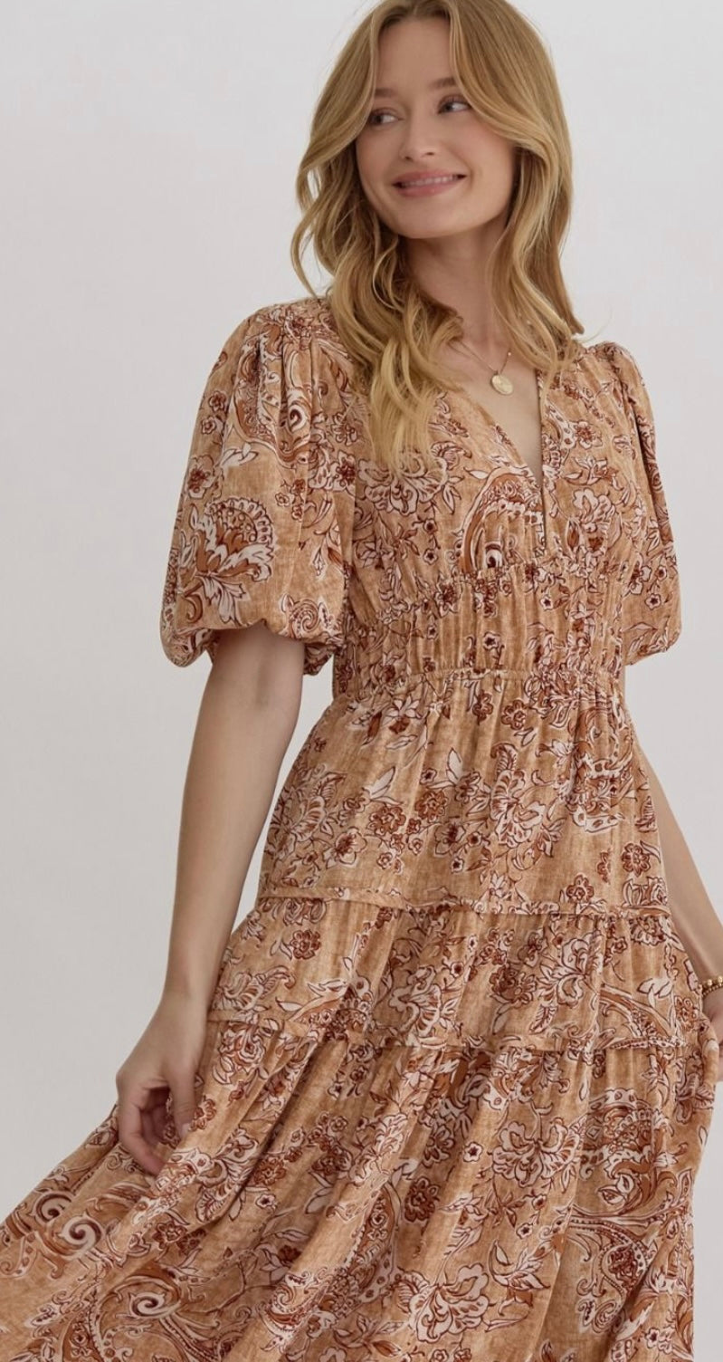 Prissy paisley puff sleeve dress
