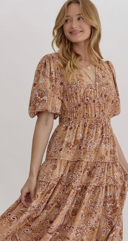 Prissy paisley puff sleeve dress