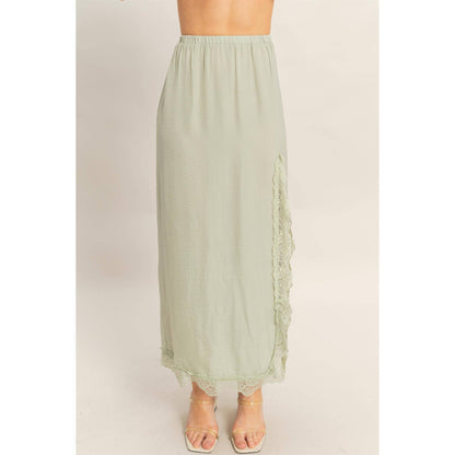 Skirt With Front Slit And Lace Hem