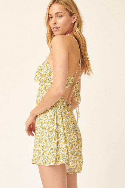 Fergie Floral Scoop Neck Flounce Cami Strap Romper