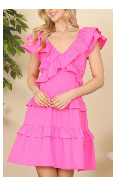 Neon pink tie back dress