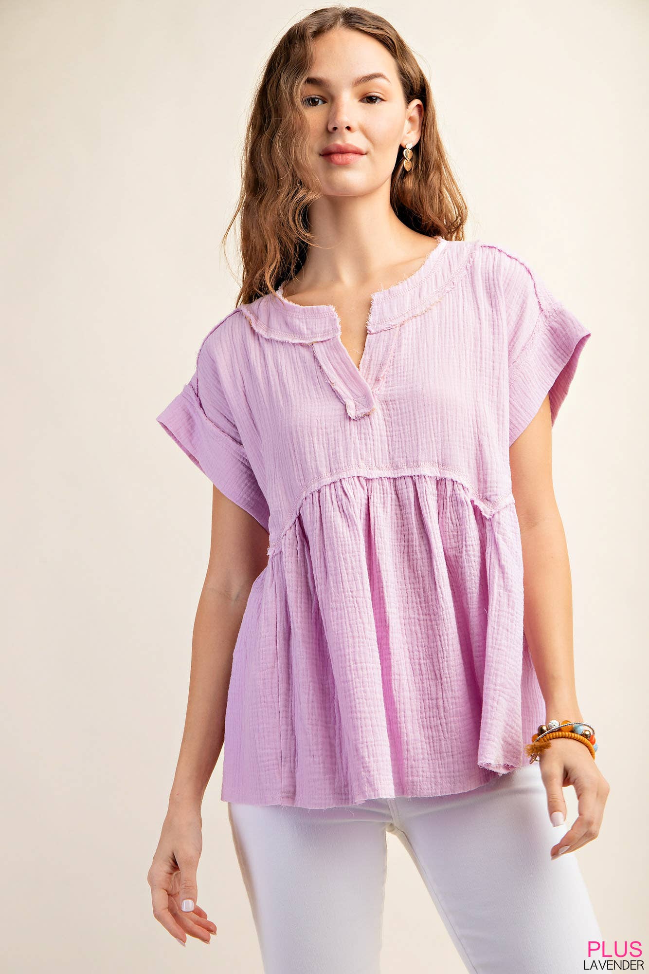 LINDSEY SHIRRED BABYDOLL TOP