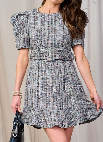 Tiana tweed dress with belt