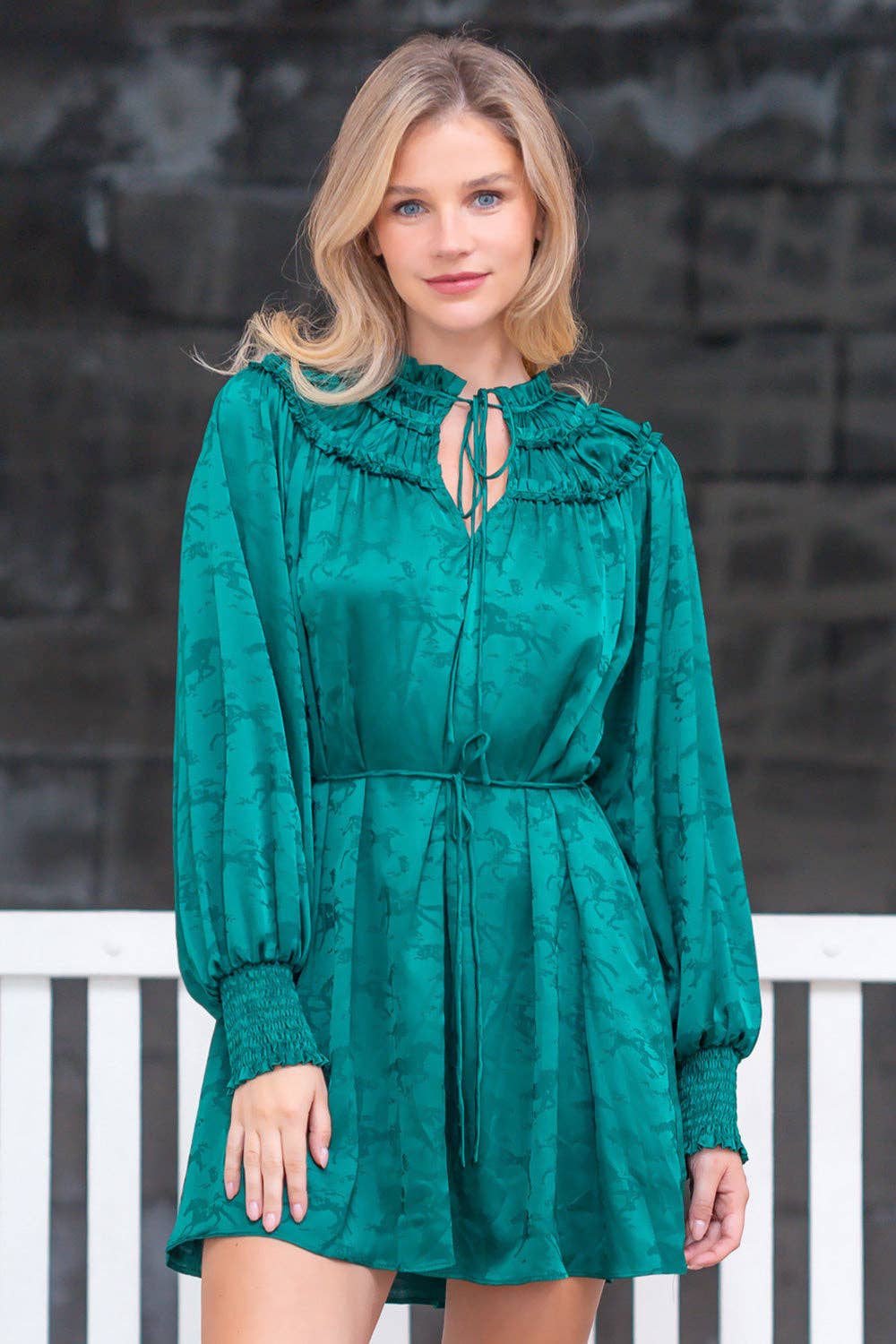 Holly Horse jacquard print long sleeve mini dress