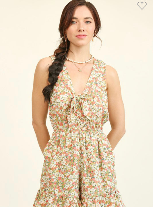 Olive flowered romper