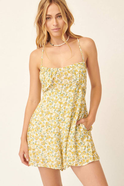 Fergie Floral Scoop Neck Flounce Cami Strap Romper