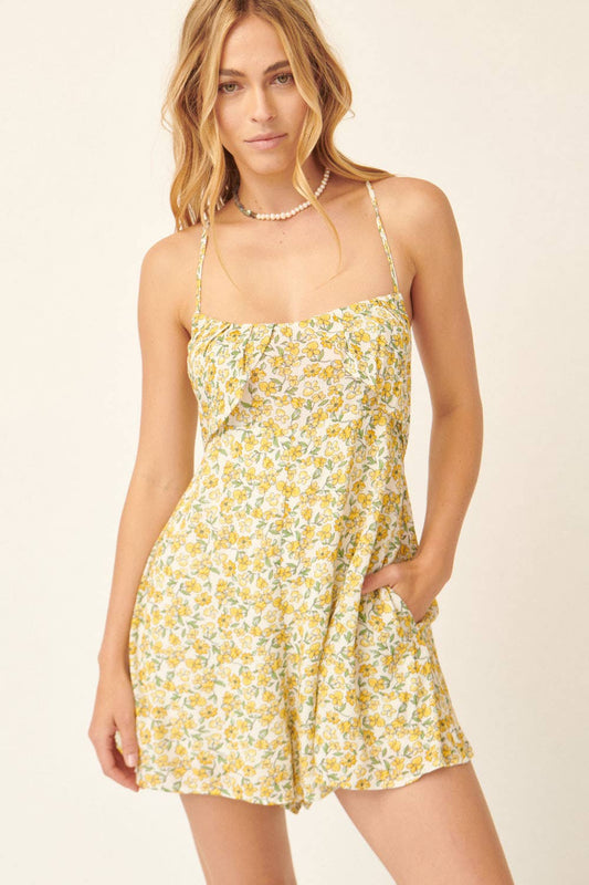 Fergie Floral Scoop Neck Flounce Cami Strap Romper