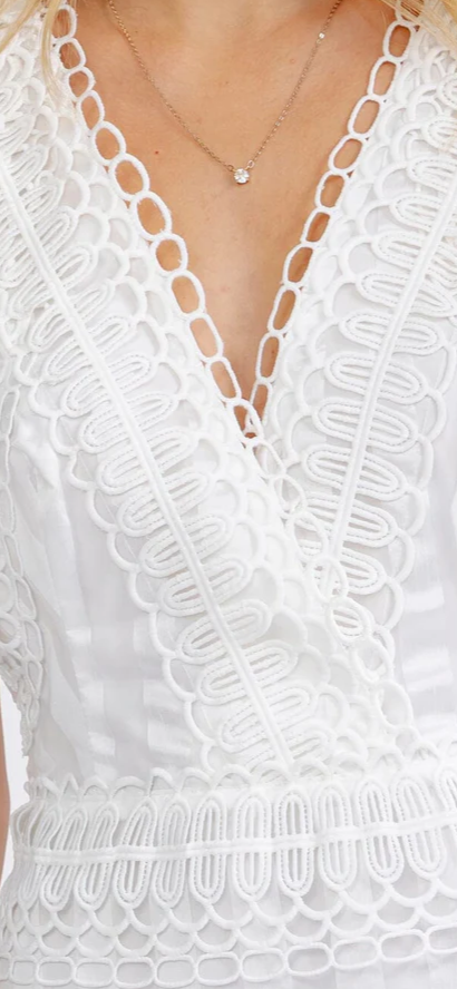 Vicky v neck embroidery lace mini dress