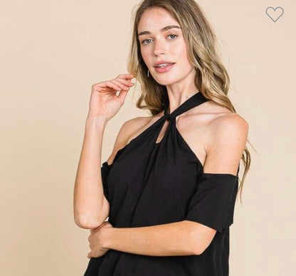 Cold shoulder drape solid top