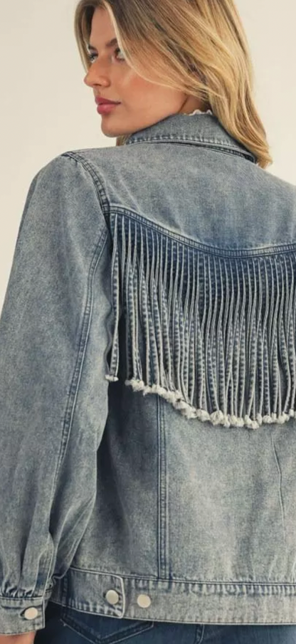 Felice fringe denim jacket pre sale $38