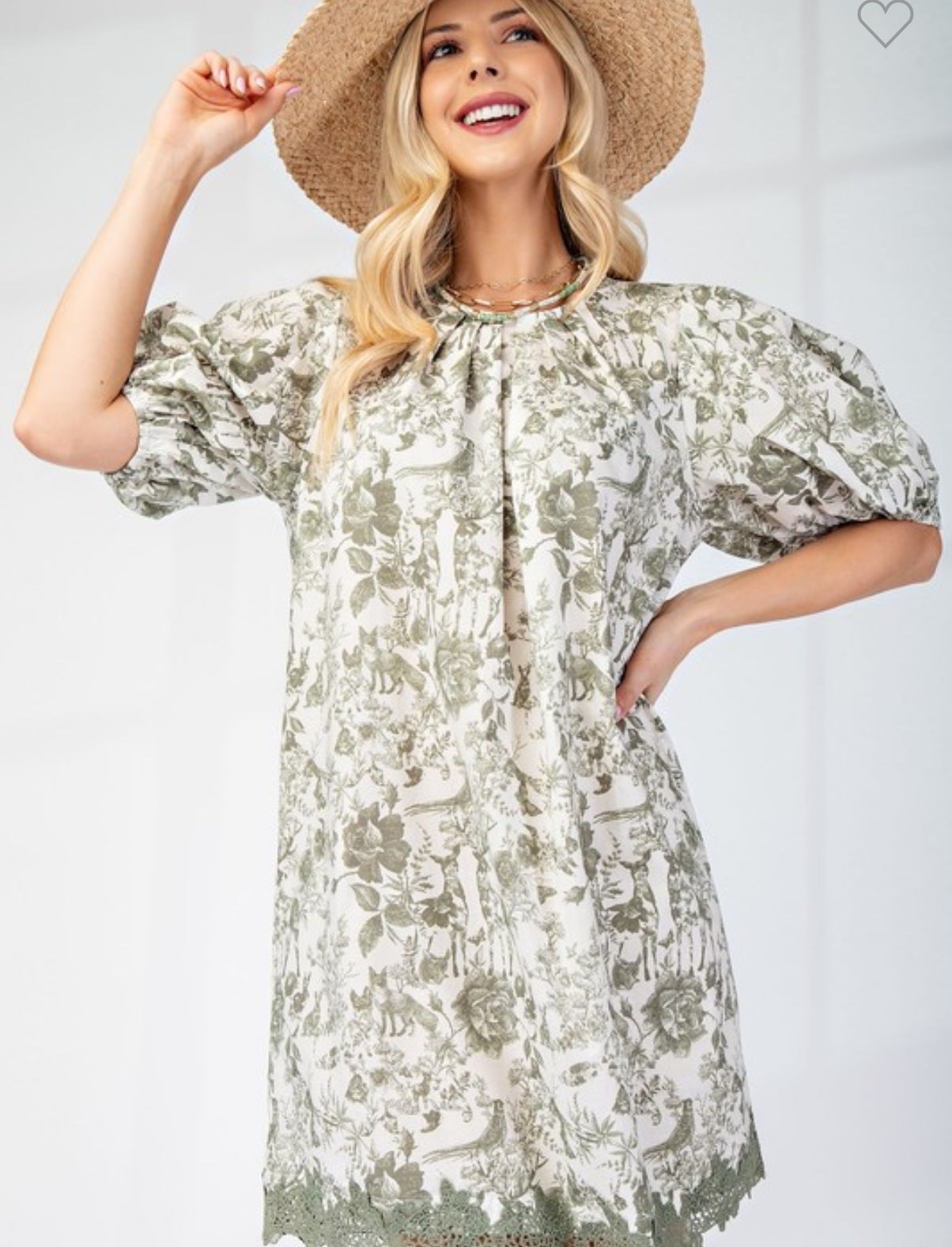 Presley pleated round neck puff sleeve dress