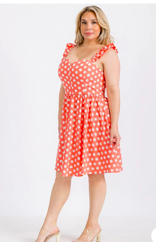 Presley polka dot coral dress