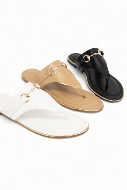 -** preorder only WIDE STRAP THONG SANDAL WITH HORSEBIT CHAIN