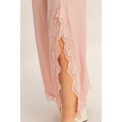 Skirt With Front Slit And Lace Hem