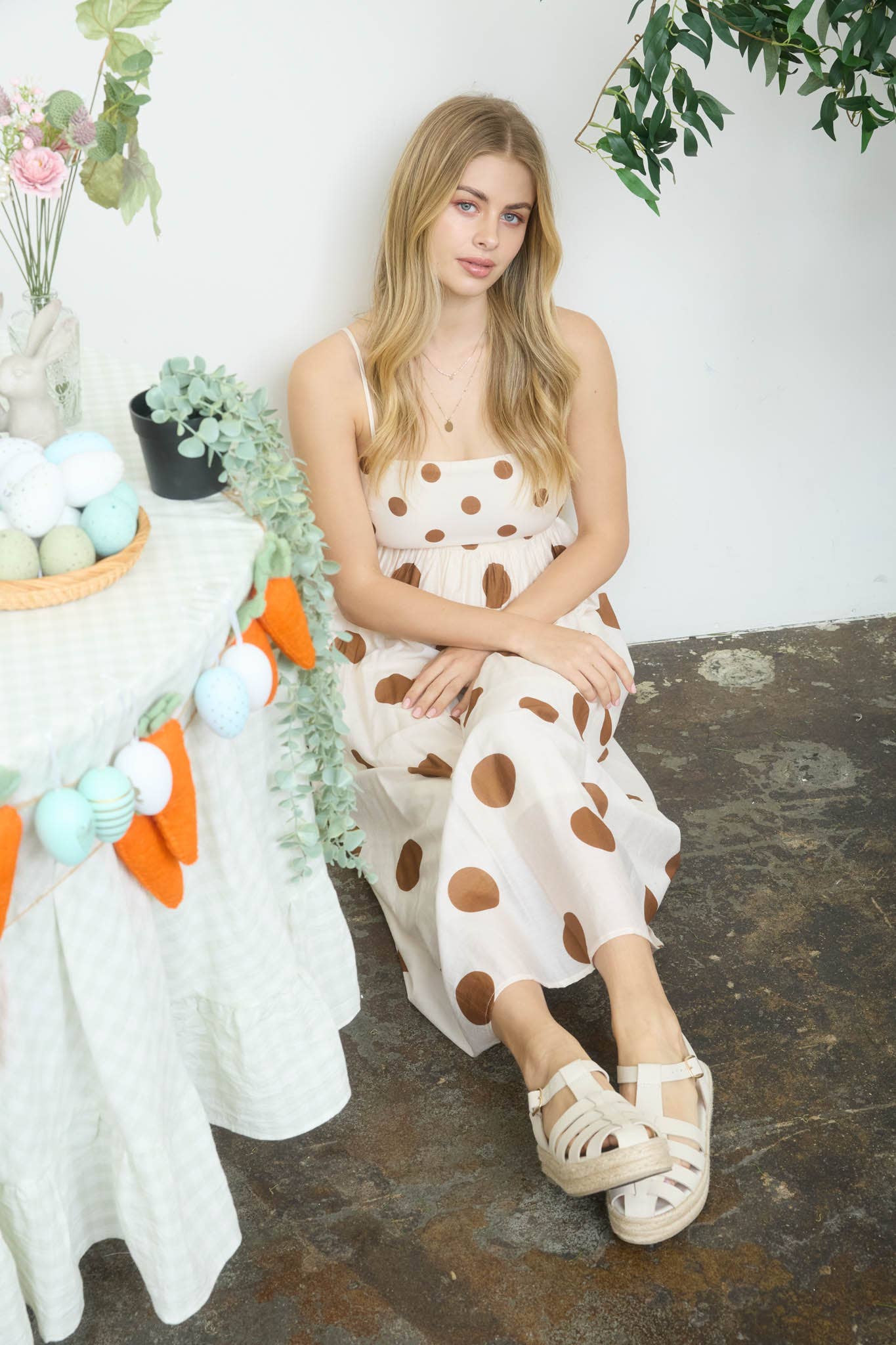 Empress POLKA DOT EMPIRE WAIST SPAGHETTI STRAP MIDI DRESS