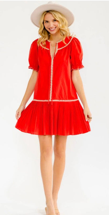 Peony puff sleeve pleated dress