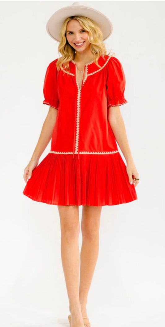 Peony puff sleeve pleated dress