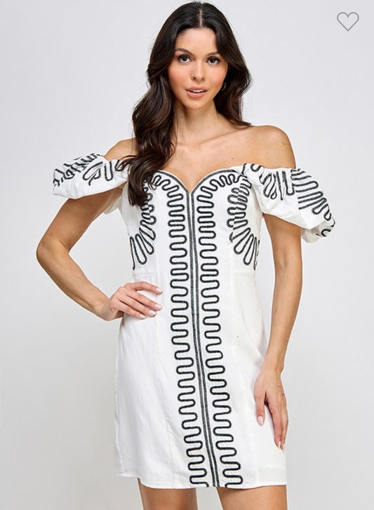 Embroidered off shoulder dress
