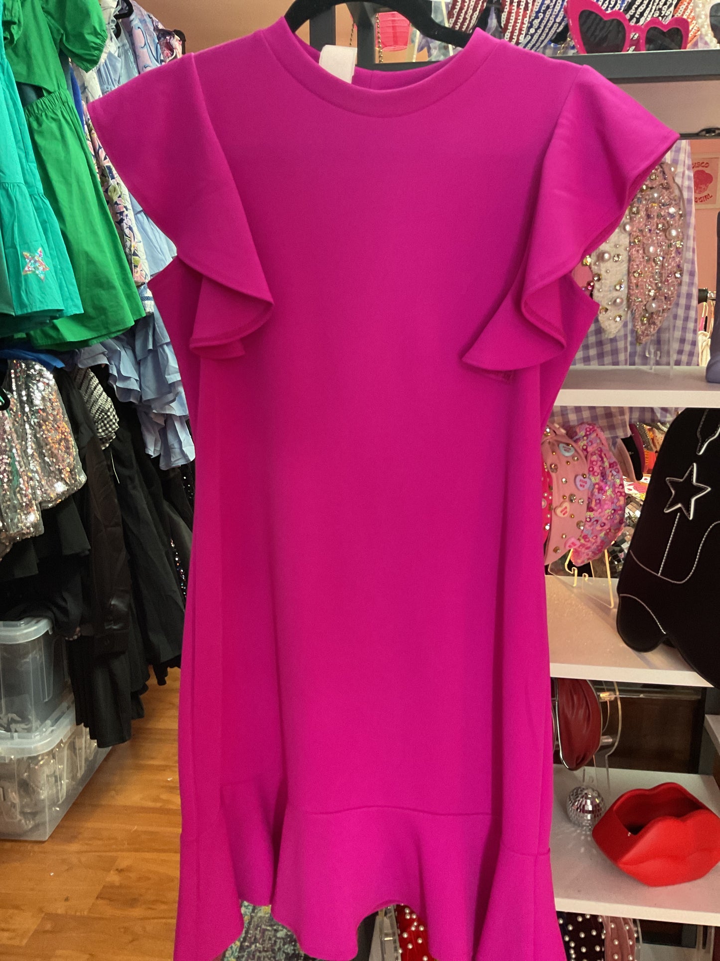 Flutter sleeve Fuchsia dress