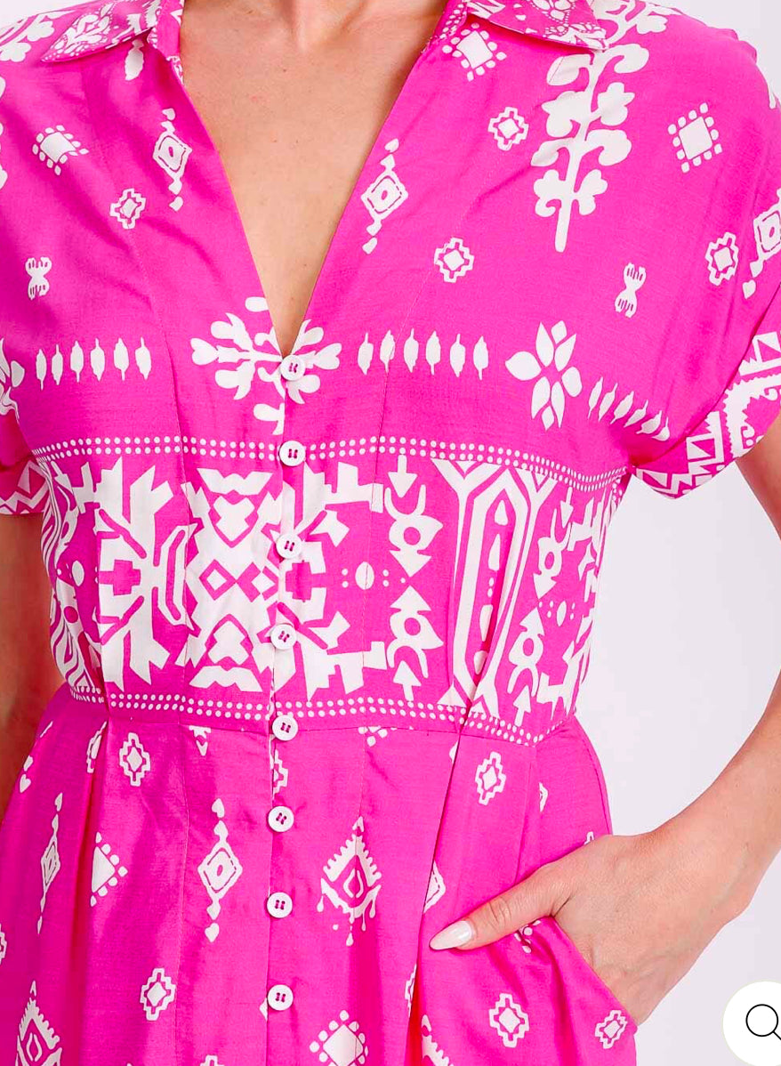 Missy midi dress with pockets hot pink