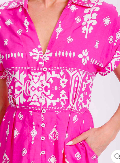 Missy midi dress with pockets hot pink