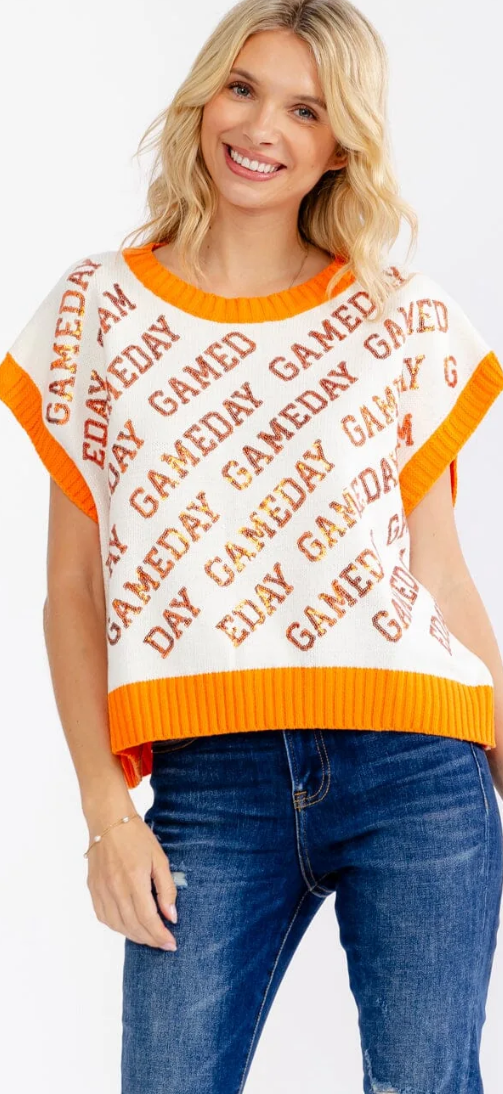 Orange gameday graffiti top