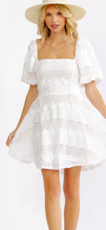 Pippa puff sleeve square neck tie back dress