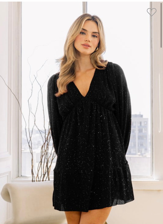 Lurex narrow pleated v neck dress