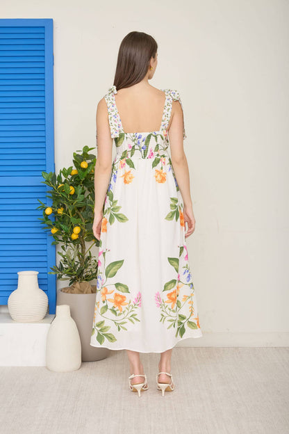 Florence FLORAL TIE STRAP DETAIL EMPIRE WAIST MIDI DRESS