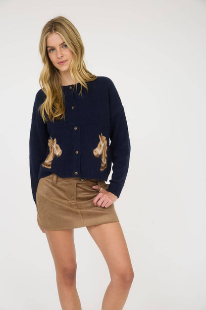 HORSE JACQUARD LONG SLEEVE BUTTON DOWN CARDIGAN
