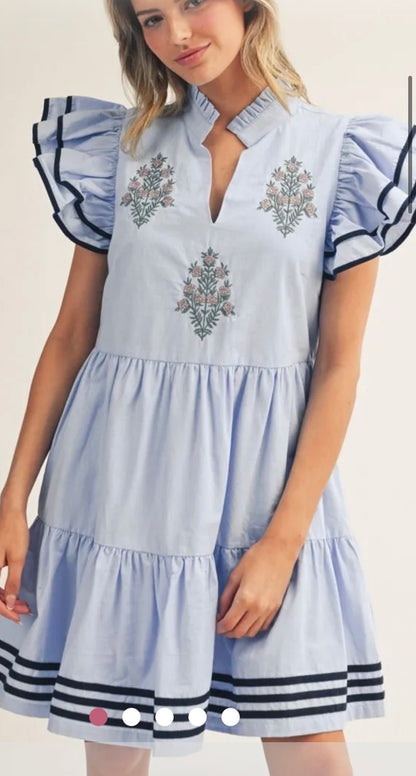 Elle embroidered ruffle sleeve dress