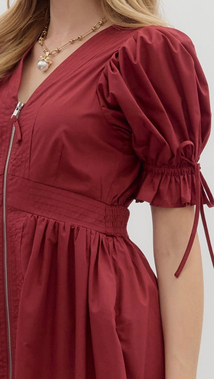 Paloma puff sleeve zipper front dress