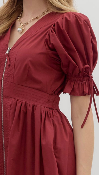 Paloma puff sleeve zipper front dress