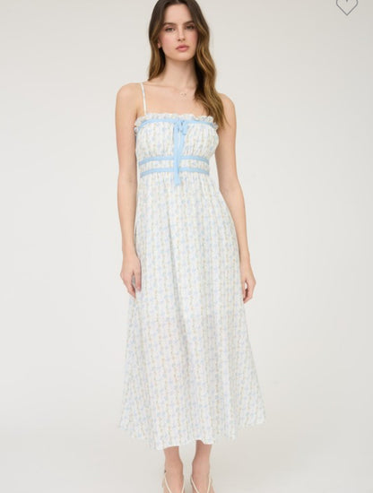 Bri baby blue bow print dress