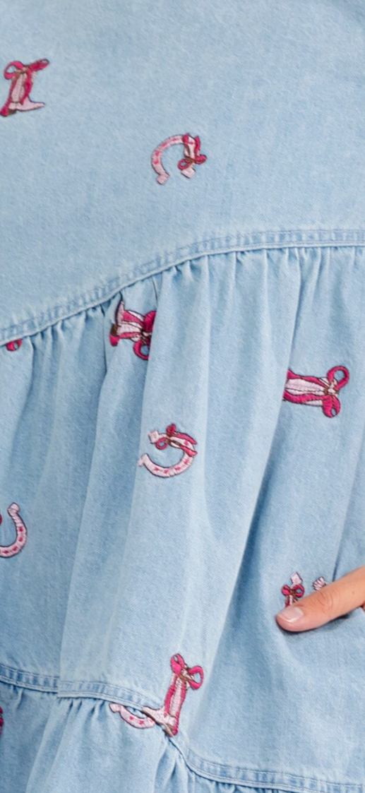 Lucky boots embroidered denim dress