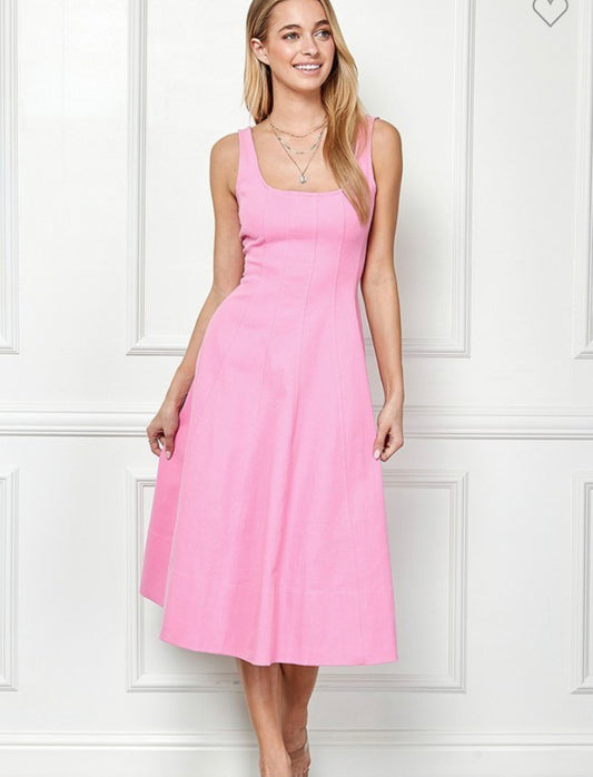 Pink Denim Sleeveless Midi Dress