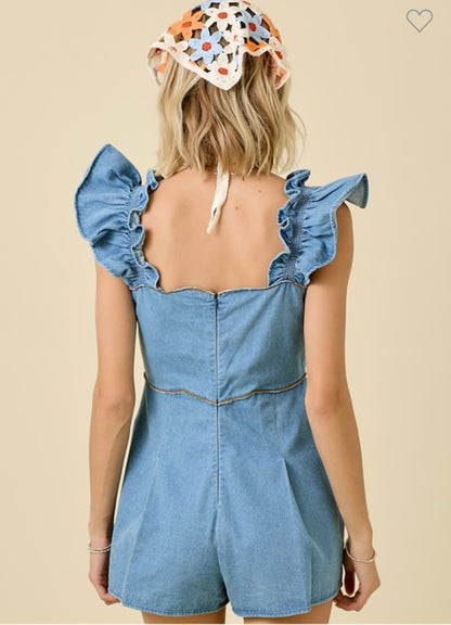 Sia scalloped edge denim romper