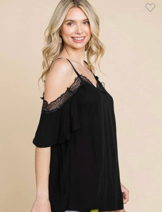 Off shoulder lace insert top